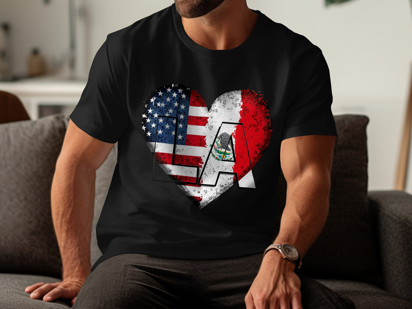 Heart Shaped LA Flag Design Graphic T-shirt product type