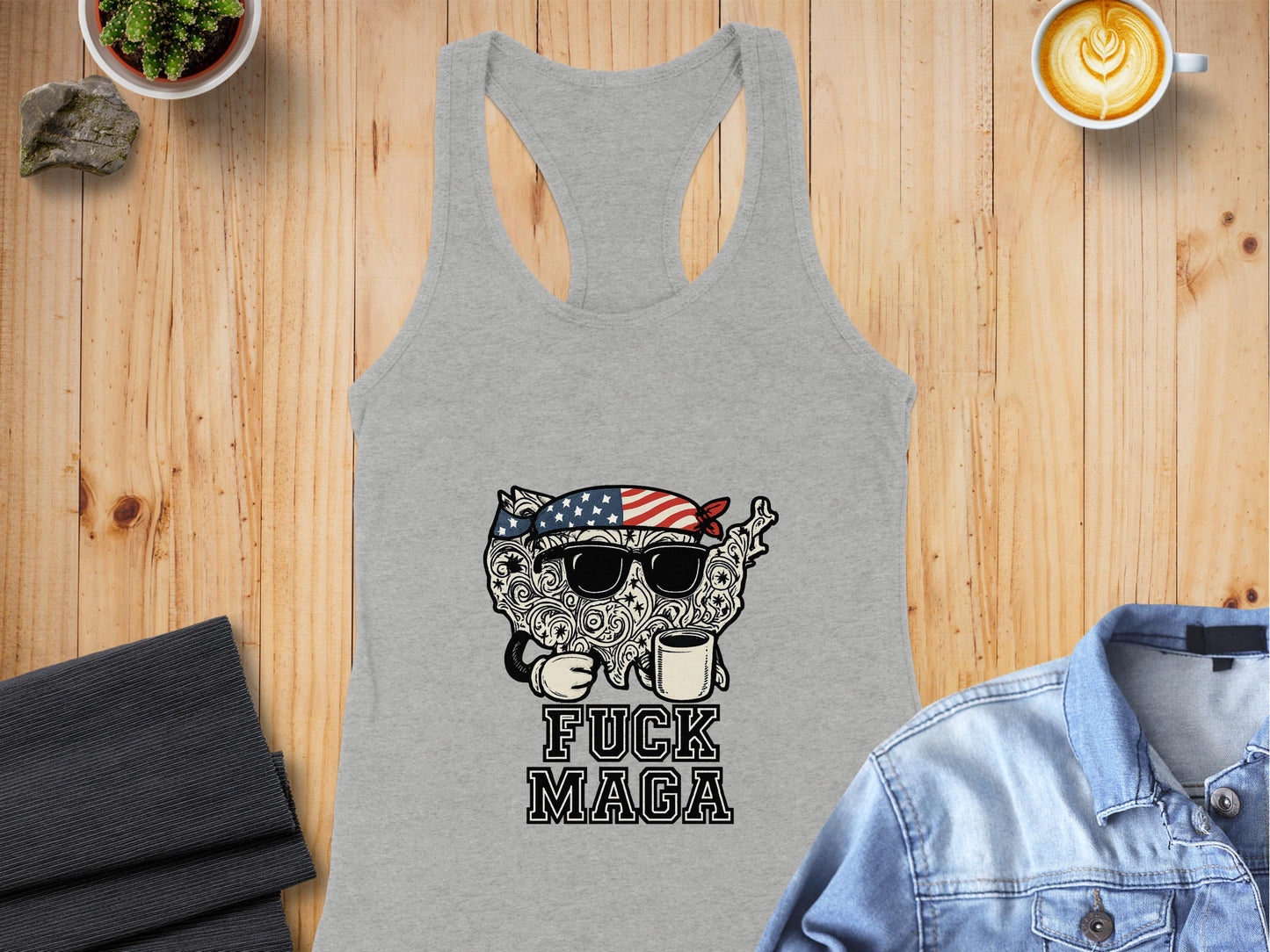 Patriotic Cat with Coffee Funny Tank Top Product