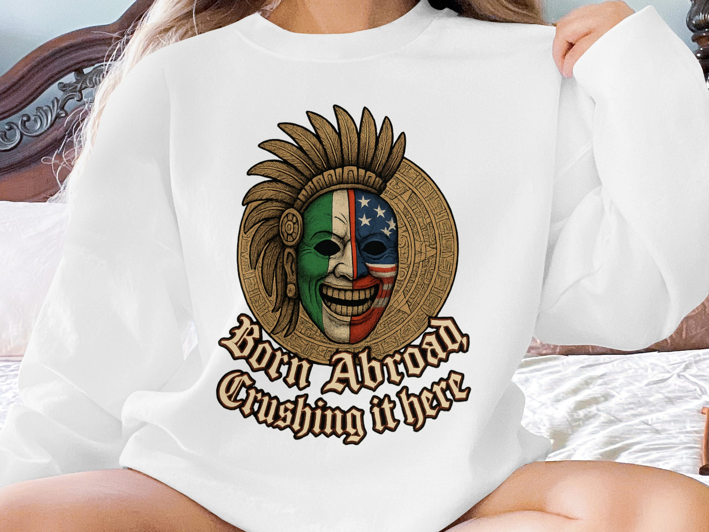 Born Abroad Crushing it Here Mask Design Shirt product