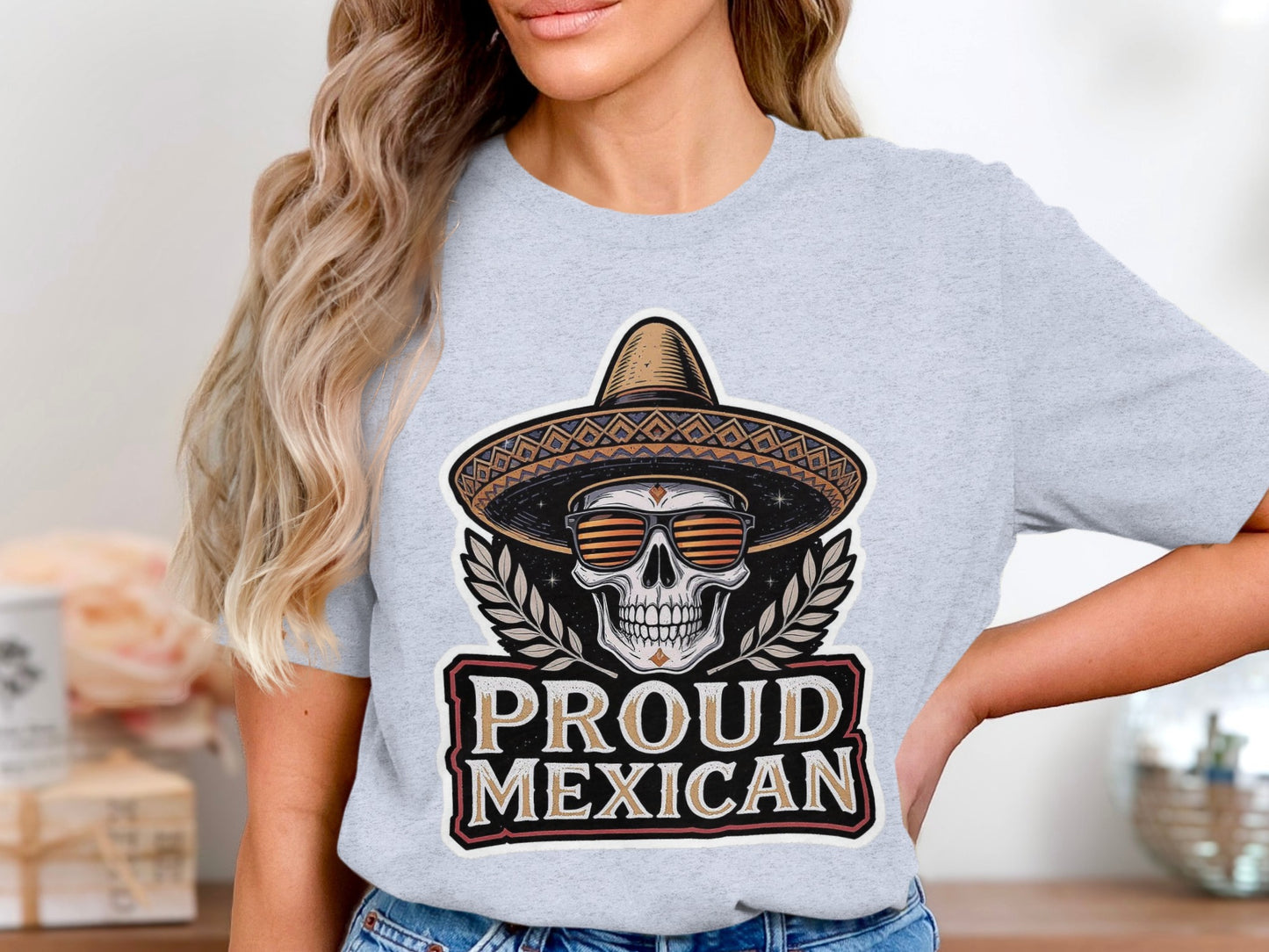 Proud Mexican Skull Design Hat Graphic T-Shirt product type