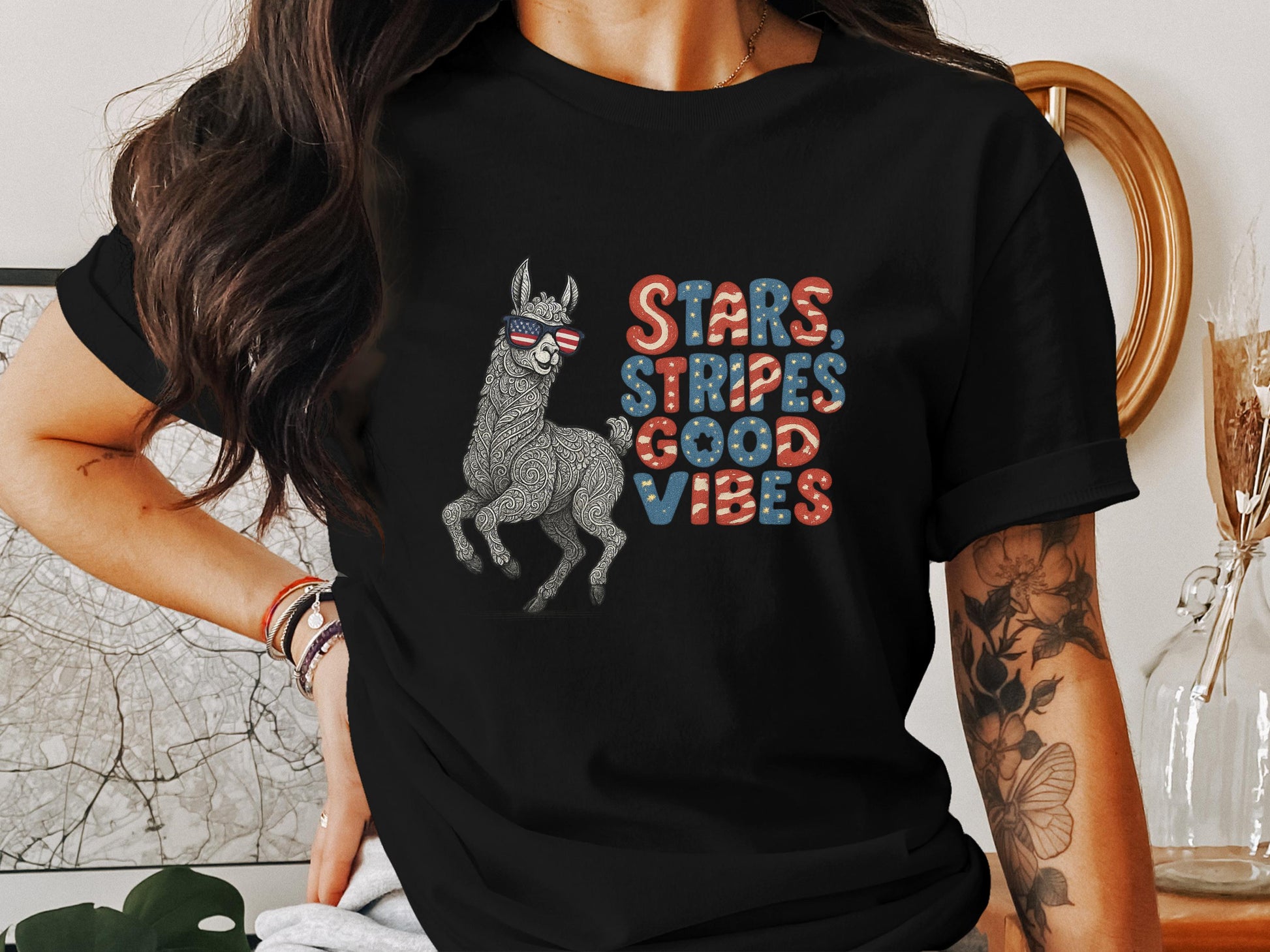 Stars Stripes Good Vibes Llama Graphic Tee product type