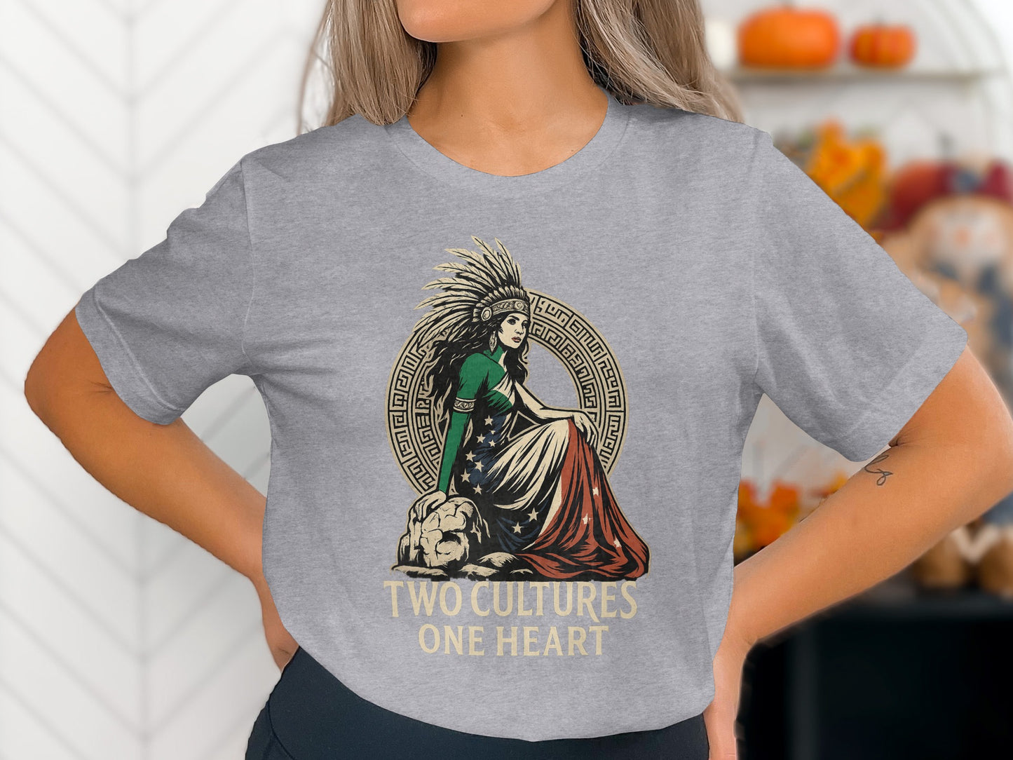 Two Cultures One Heart Grey Graphic T-Shirt product type