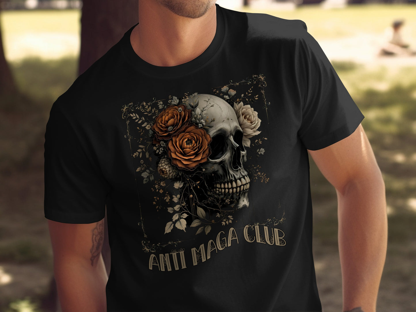 Anti Maga Club Skull with Flowers Graphic Tee product