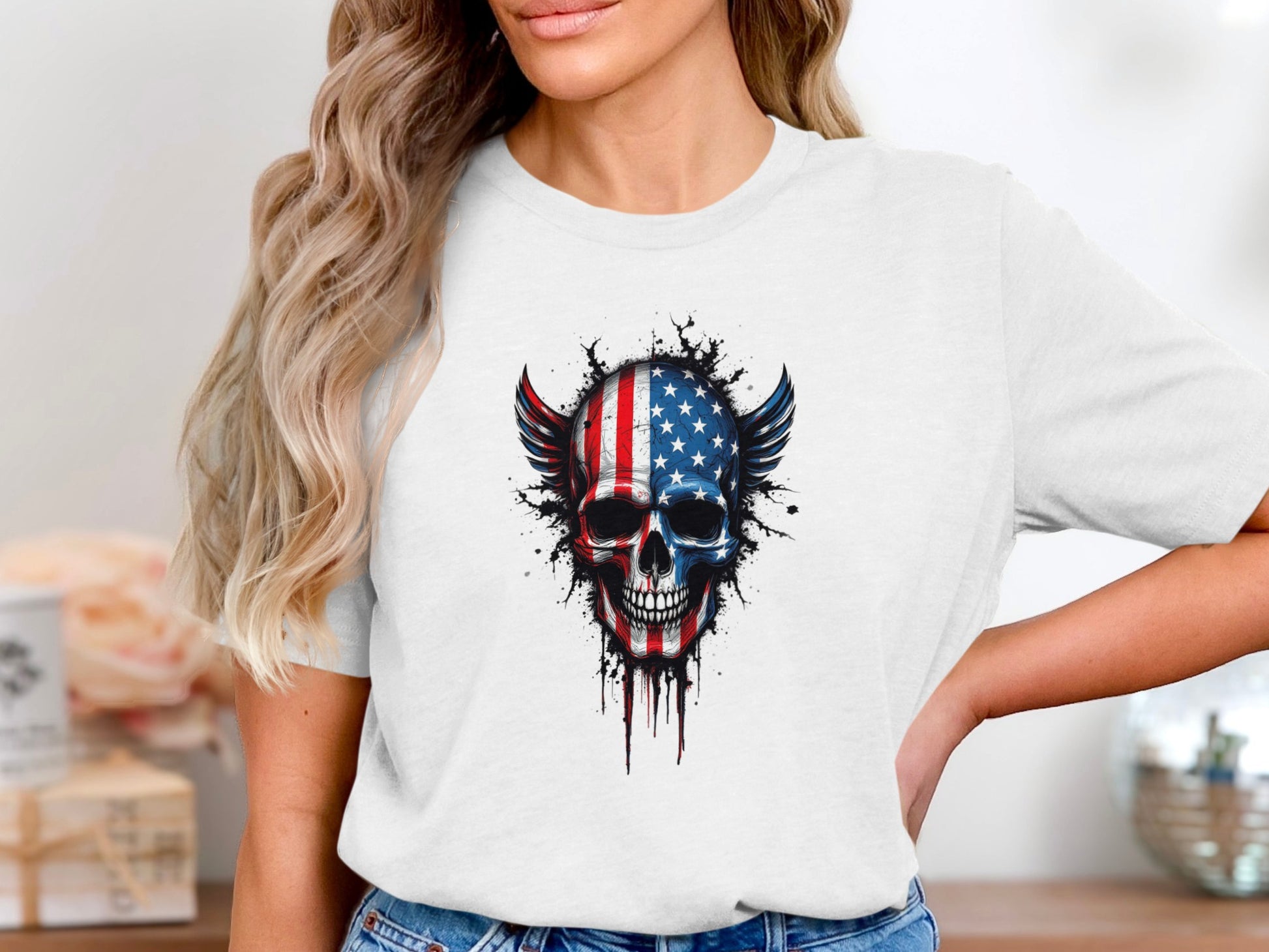 American Flag Skull Graphic Cool T-Shirt product type