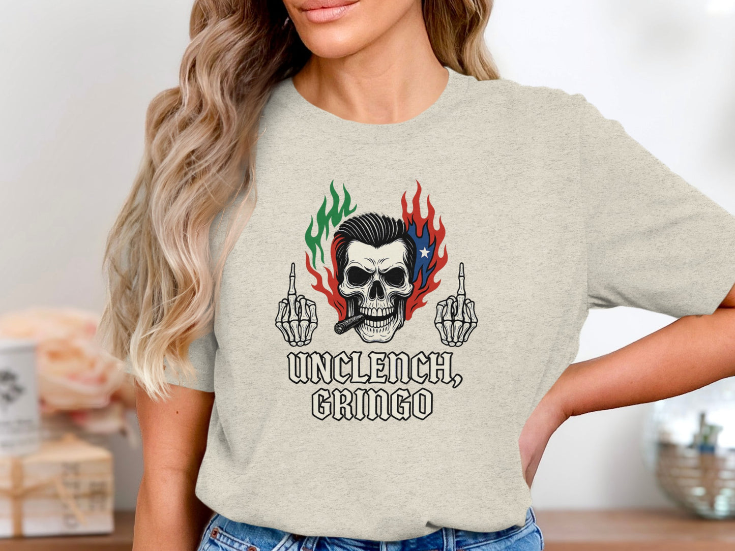 Unclench Gringo Skull Fiery Design T-shirt Product