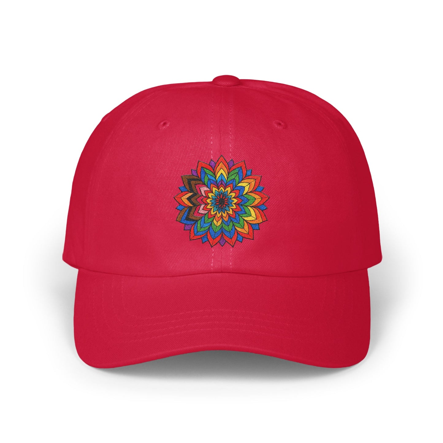 Vibrant Red Baseball Cap with Colorful Mandala Design product type