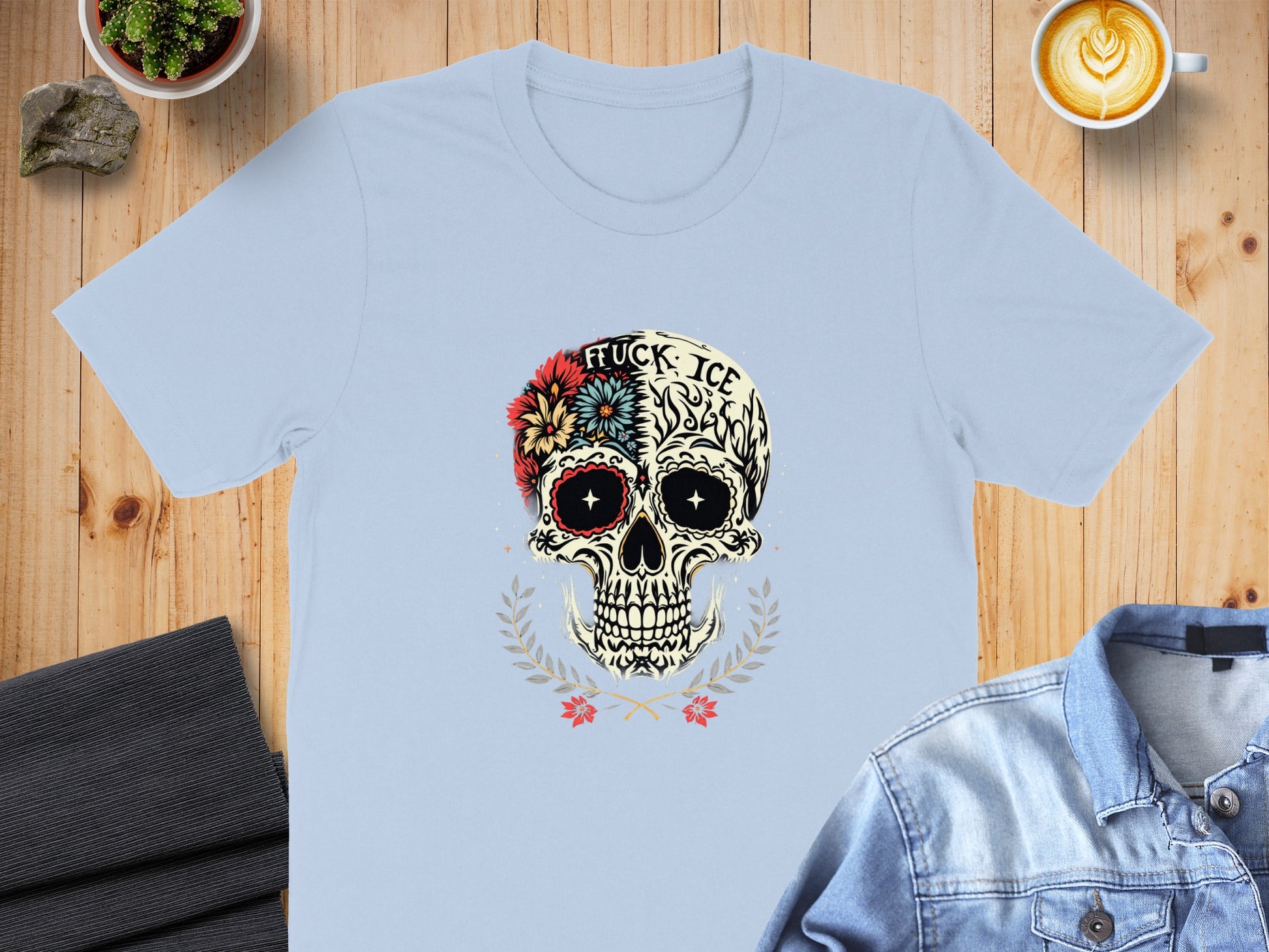 Detailed Skull with Flowers Graphic T-Shirt product