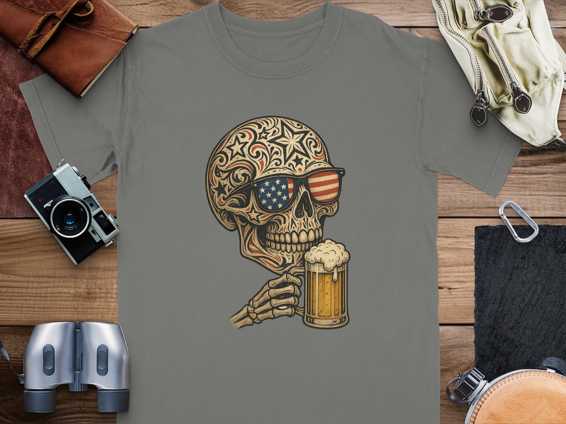 Patriotic Skull with Beer Mug Graphic Tee product