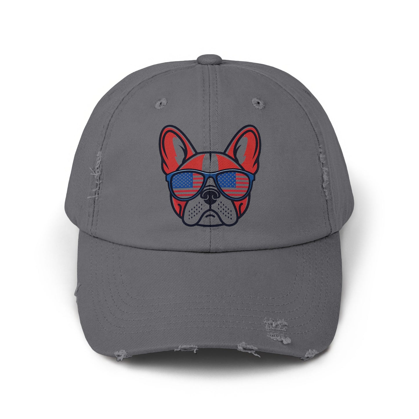 Stylish Bulldog with Sunglasses Grey Distressed Cap product