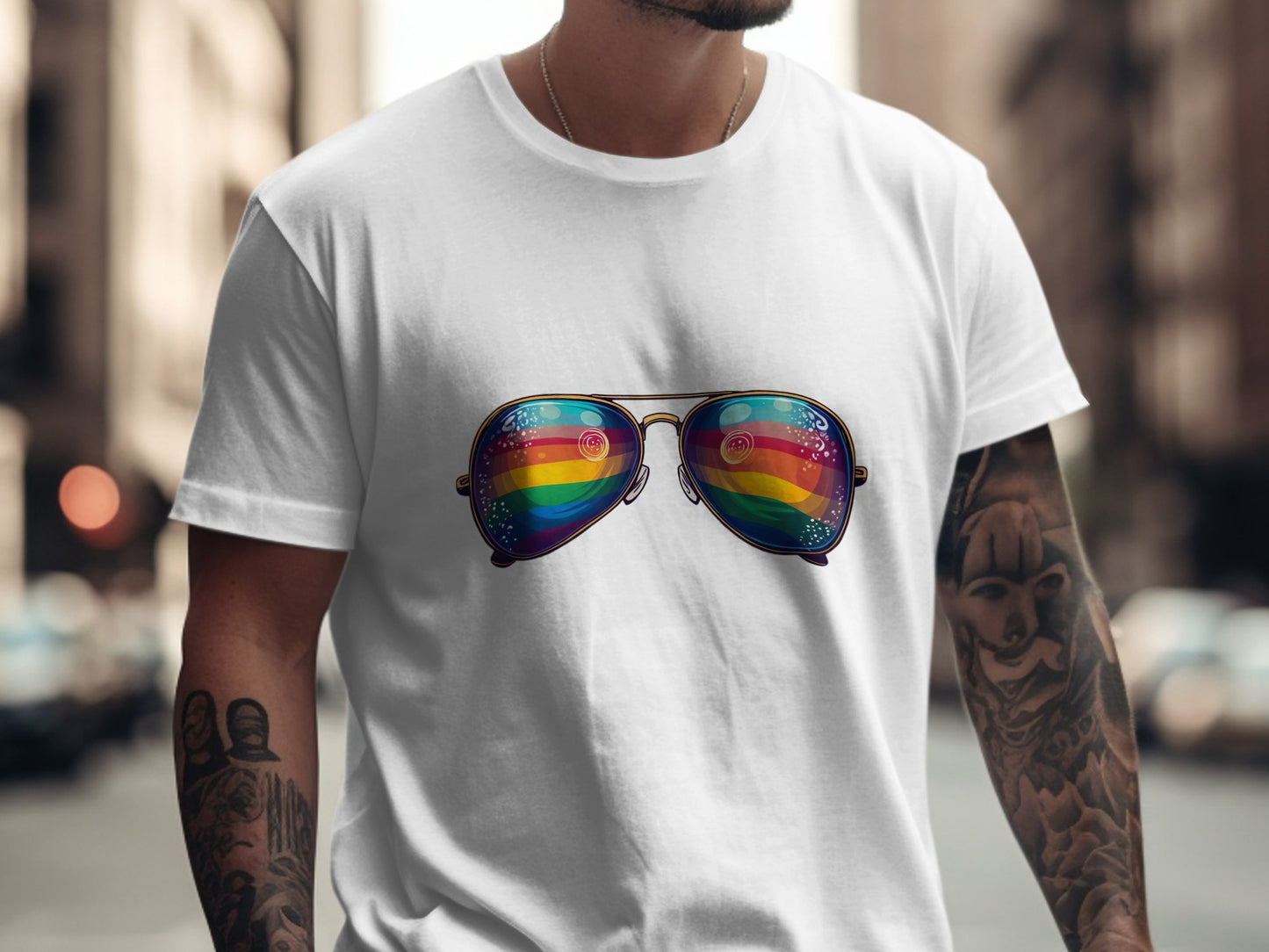 Rainbow Sunglasses Reflection Looks Cool T-Shirt Product