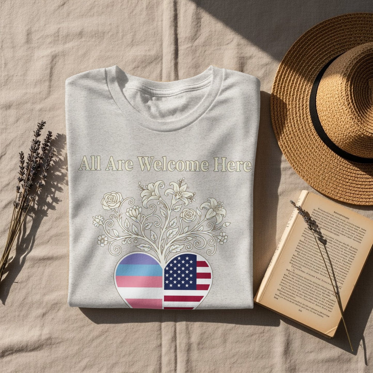 All Are Welcome Here Heart Design T-shirt product