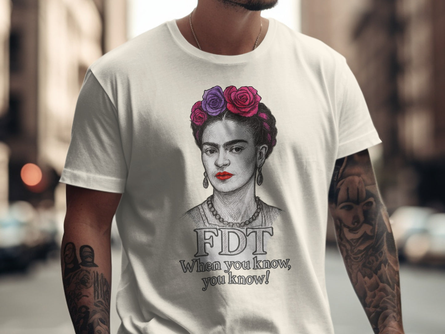 Iconic Portrait Graphic Tee With Floral Accent product type