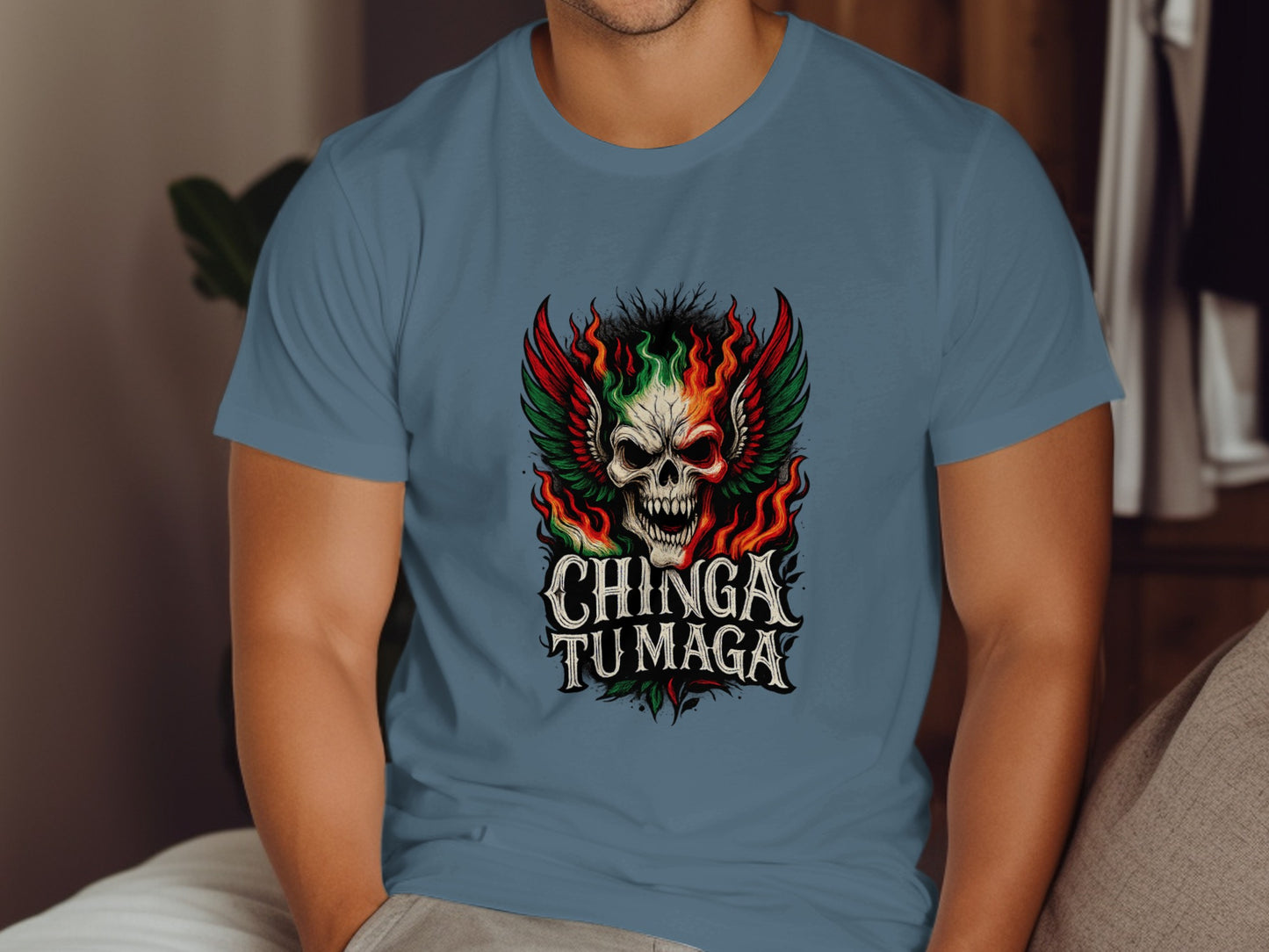 Chinga Tu Maga Skull Flames Graphic T Shirt product