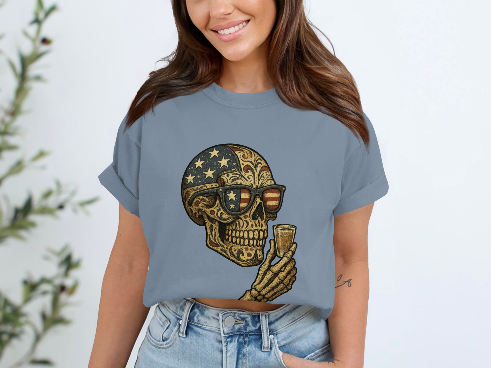 Patriotic Skull with Sunglasses Graphic T-shirt product