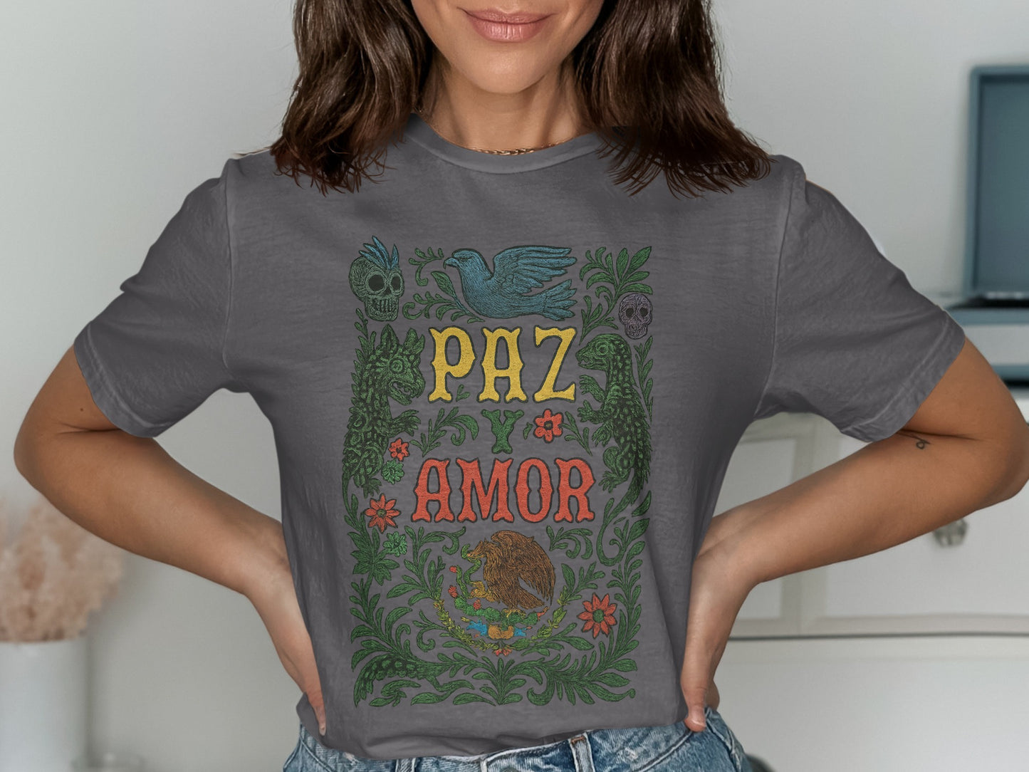 Peace Love Skull Bird Floral Print T-Shirt product