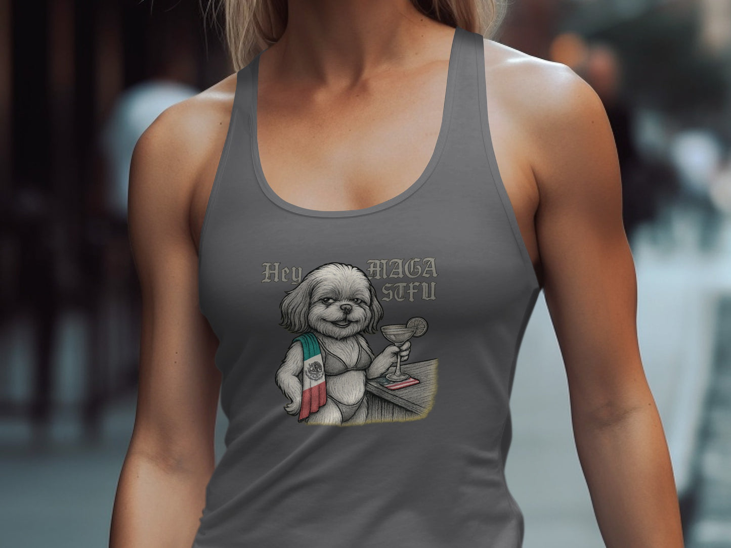 Hey Maga Stfu Dog Graphic Racerback Tank product