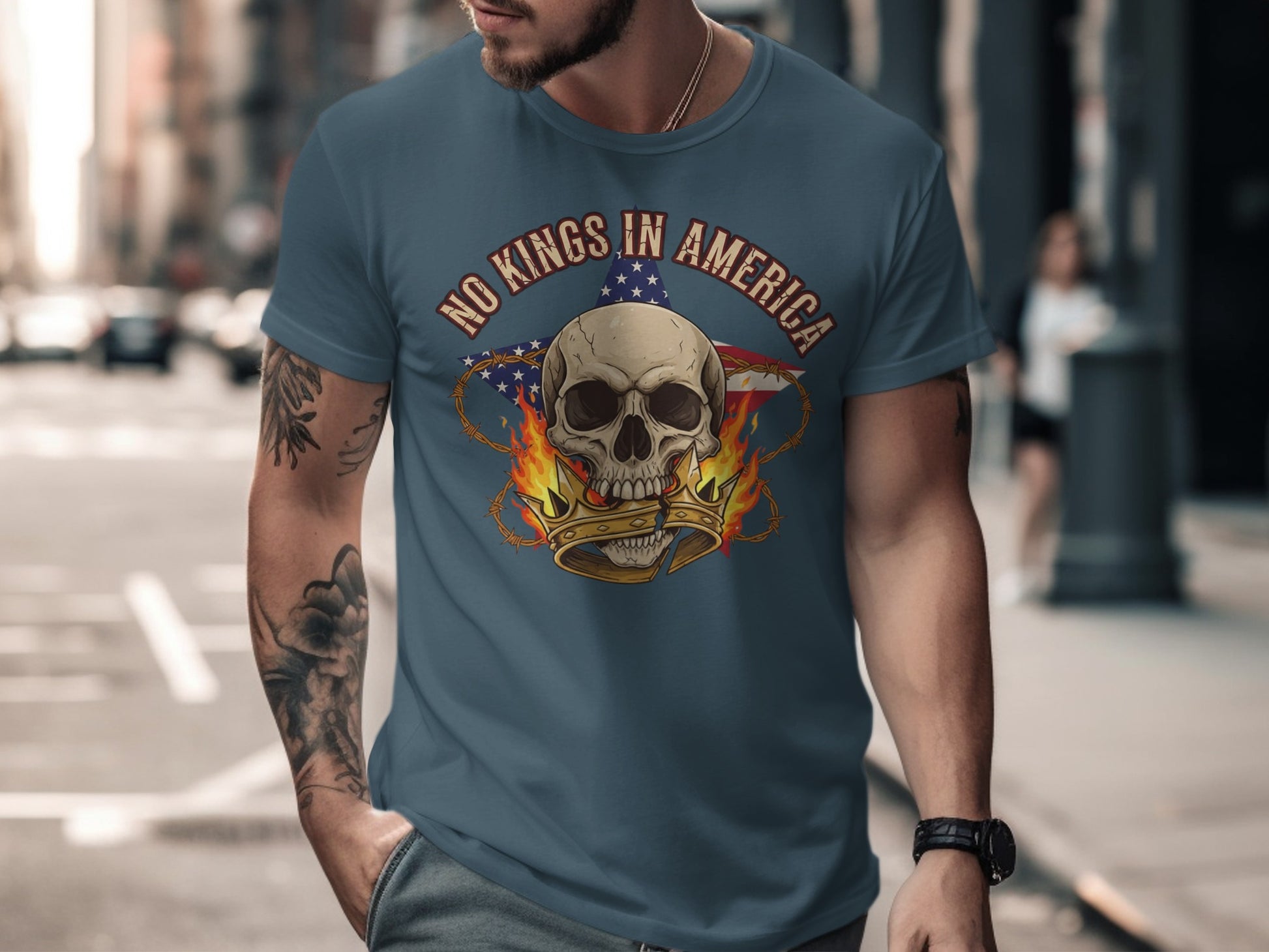 No Kings in America Graphic Skull T-shirt Product