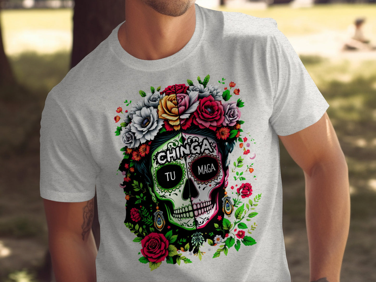 Sugar Skull Chinga Tu Maga Colorful Art T-shirt product