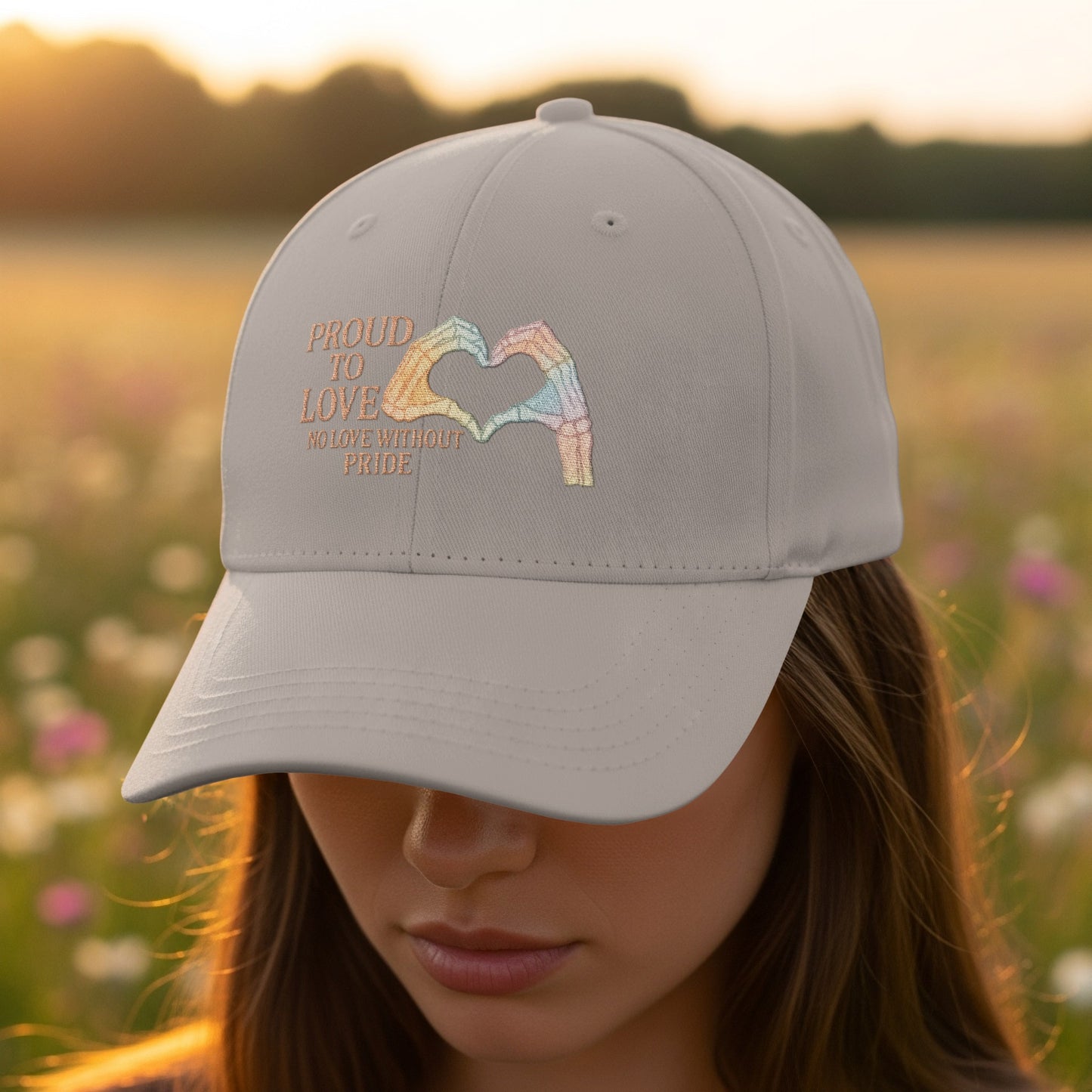 Proud to Love Embroidered Heart Design Hat product type