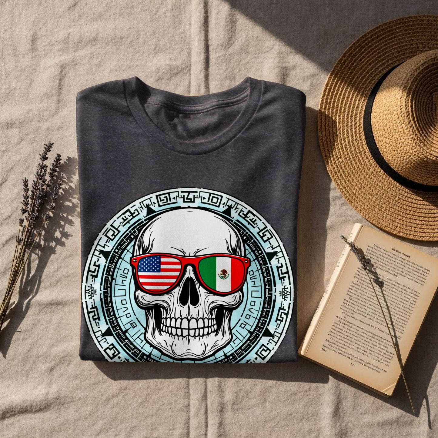 Cool Skull Design T-shirt with USA and Mexico Flags product