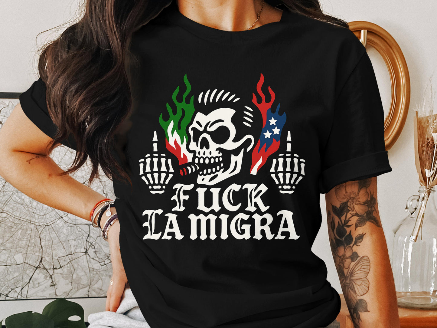 Bold Statement Fuck La Migra Skeleton Skull product