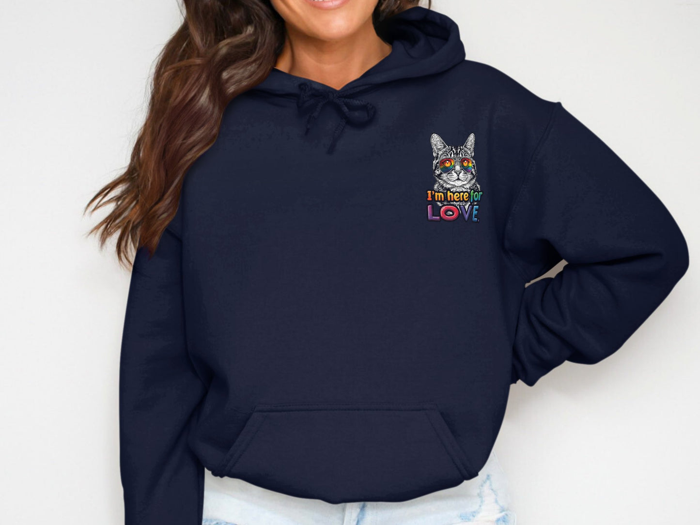 I'm Here for Love Cat Print Hoodie product type