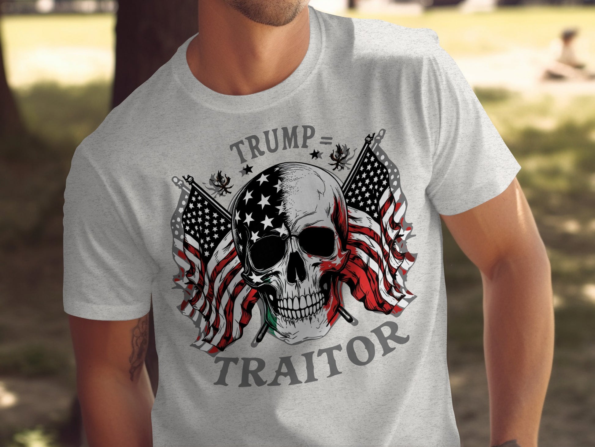 Trump Traitor Skull American Flags Graphic T-shirt product