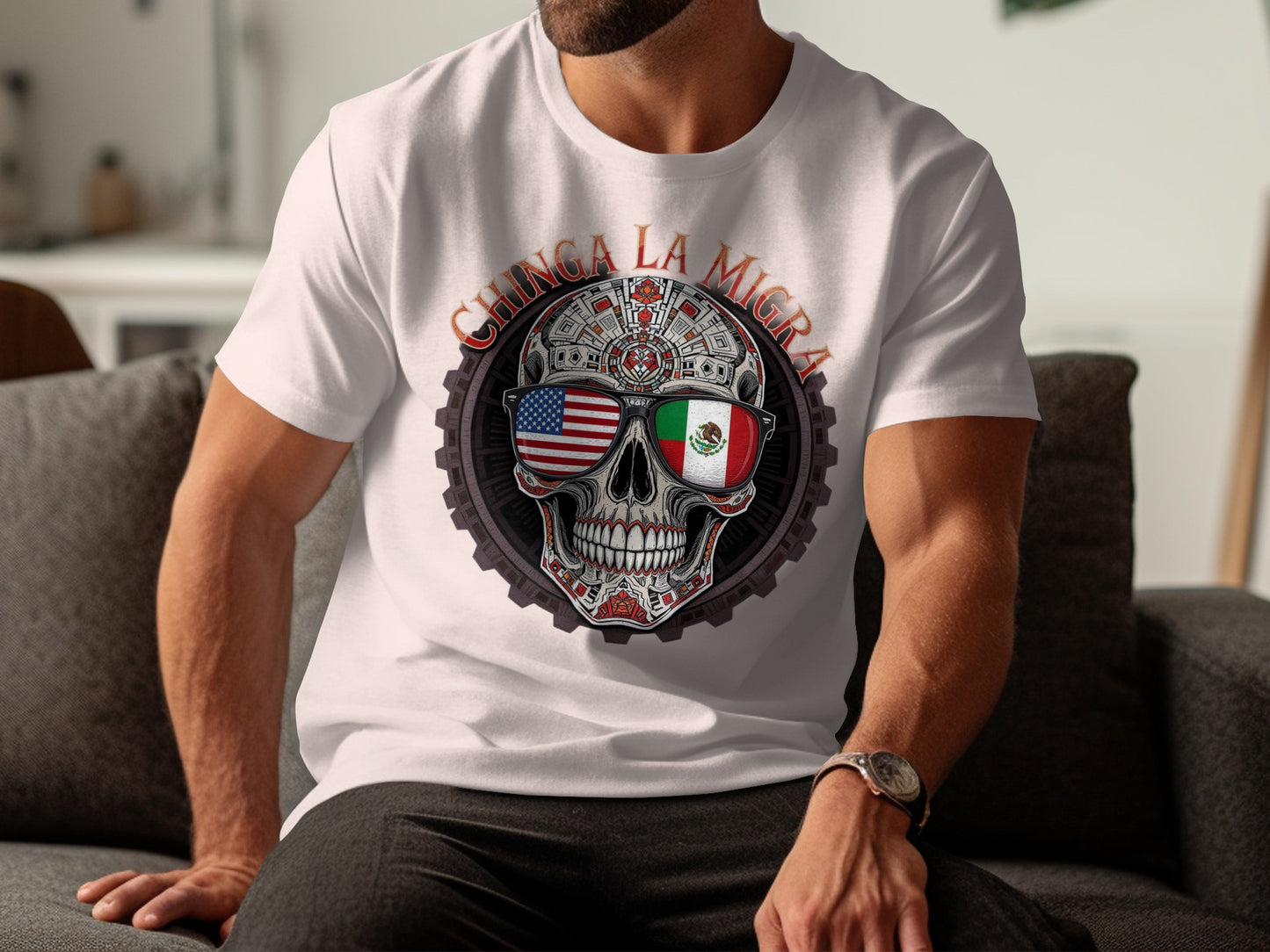 Chinga La Migra Skull Design Graphic T-Shirt product