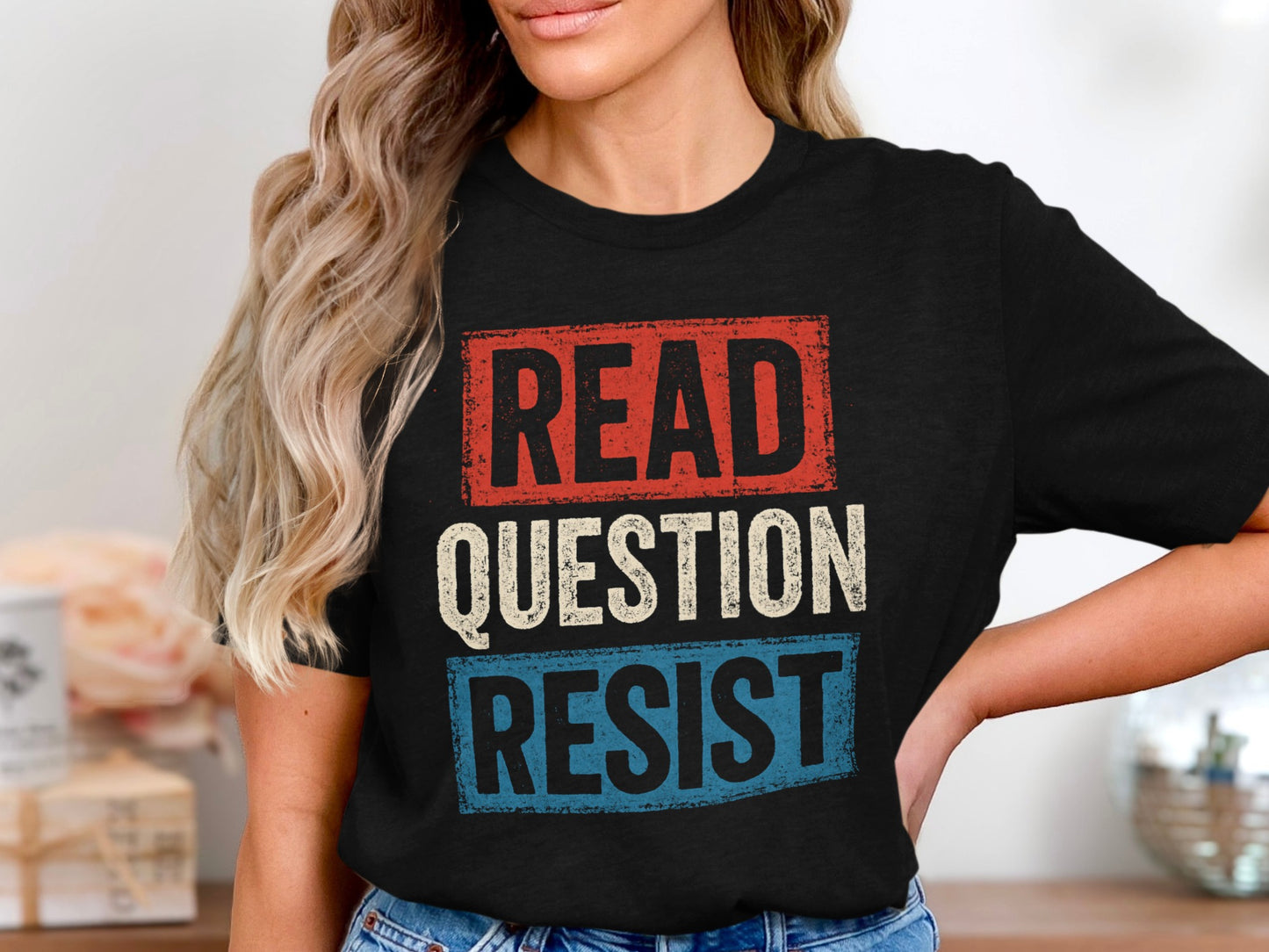 Read Question Resist Statement Black T-Shirt product type