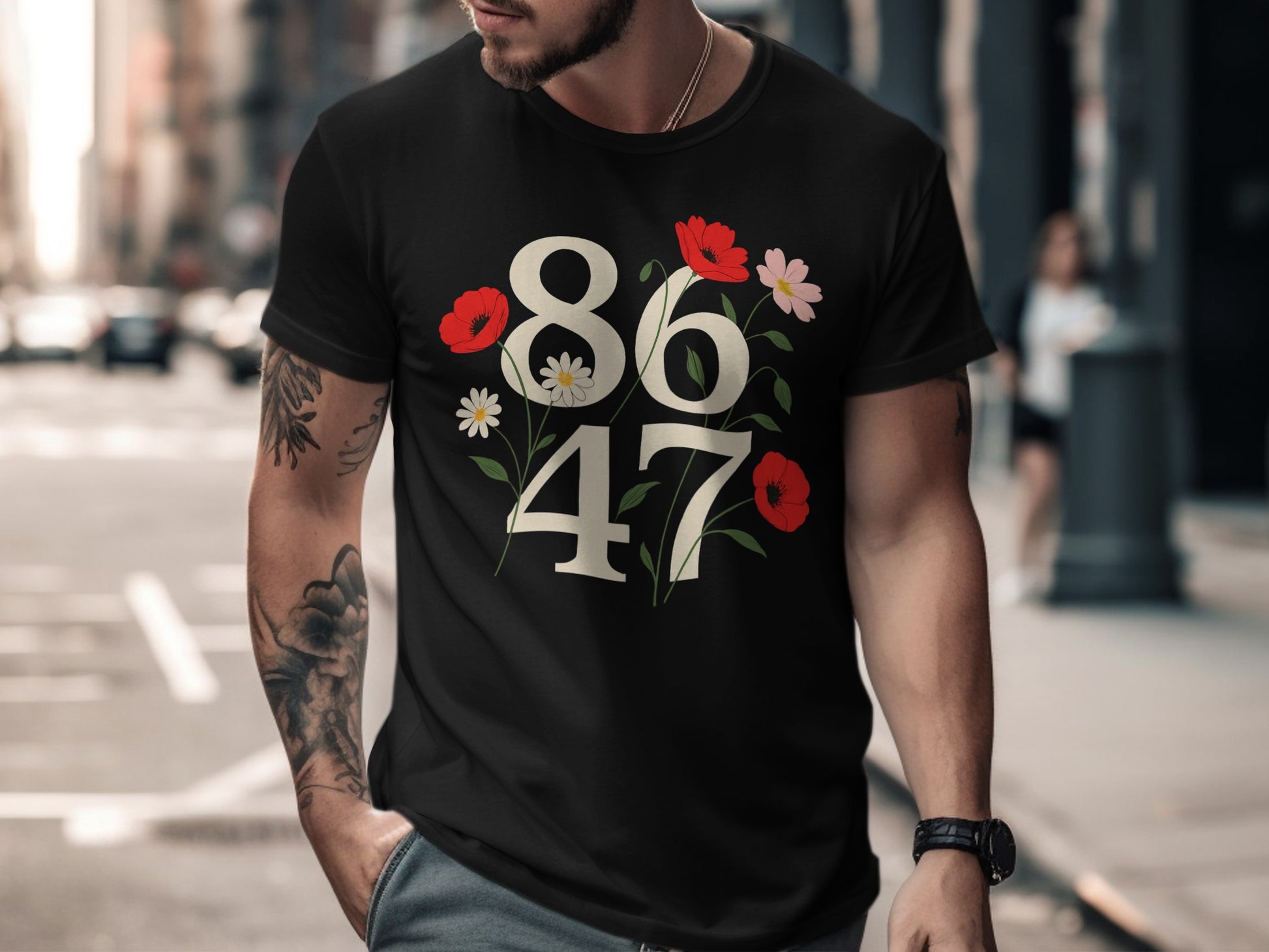 8647 Floral Graphic Black T-Shirt product type