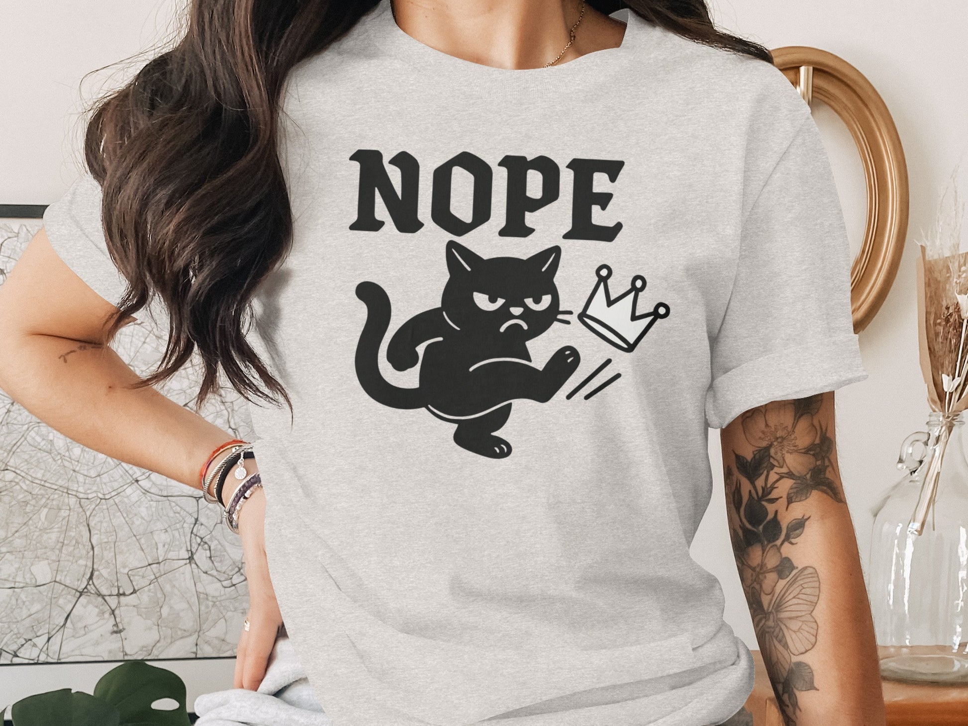 Nope Cat Kicking Crown Graphic T-Shirt product type