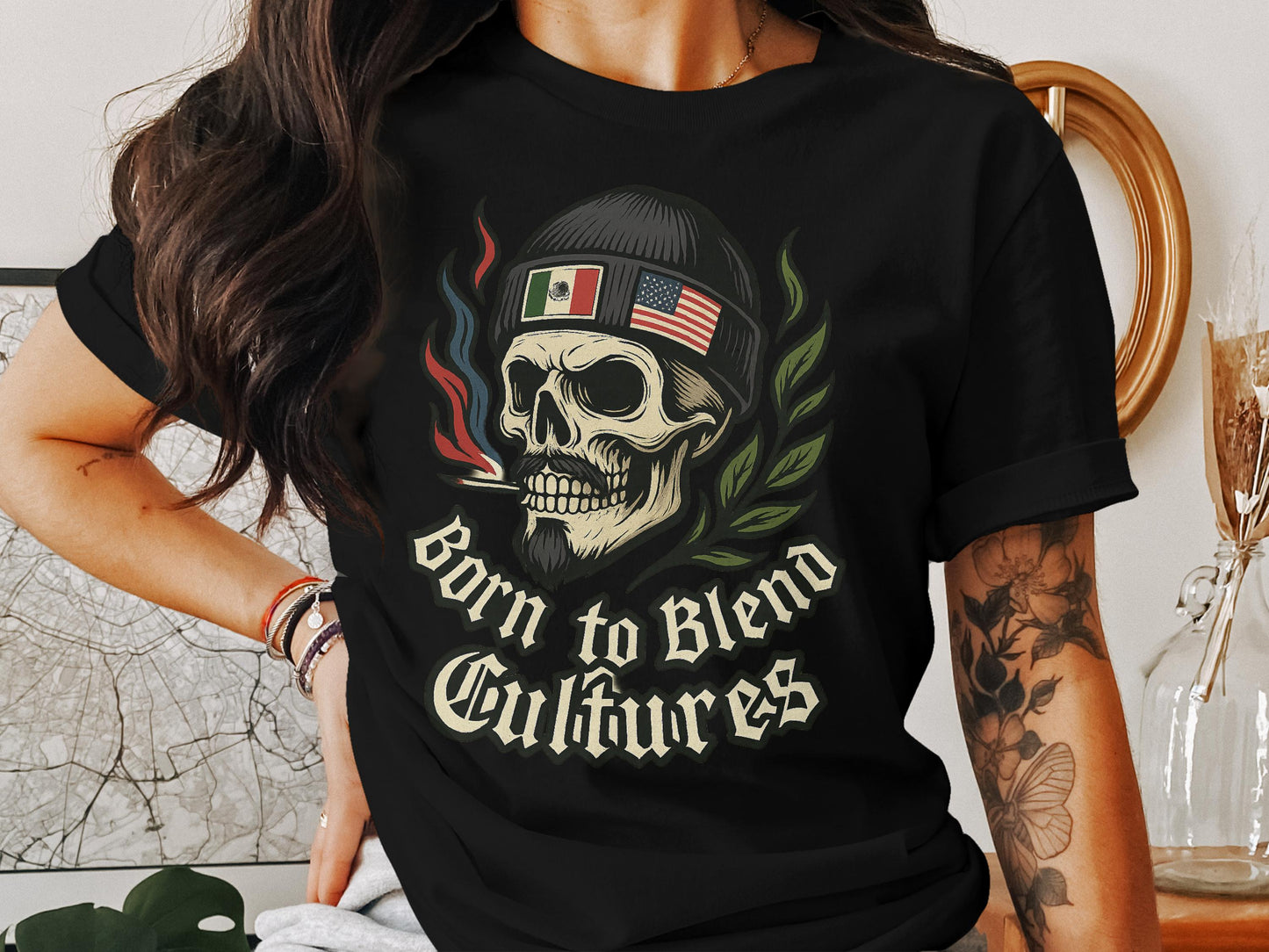 Born to Blend Cultures Skull Print Shirt product