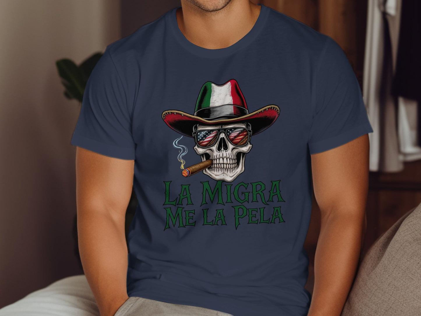 La Migra Me La Pela Skull and Hat Graphic T-shirt product