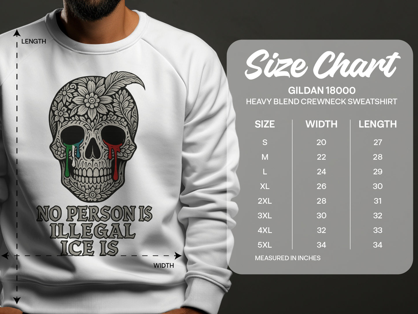 No Person Is Illegal Sweatshirt with Sugar Skull Design