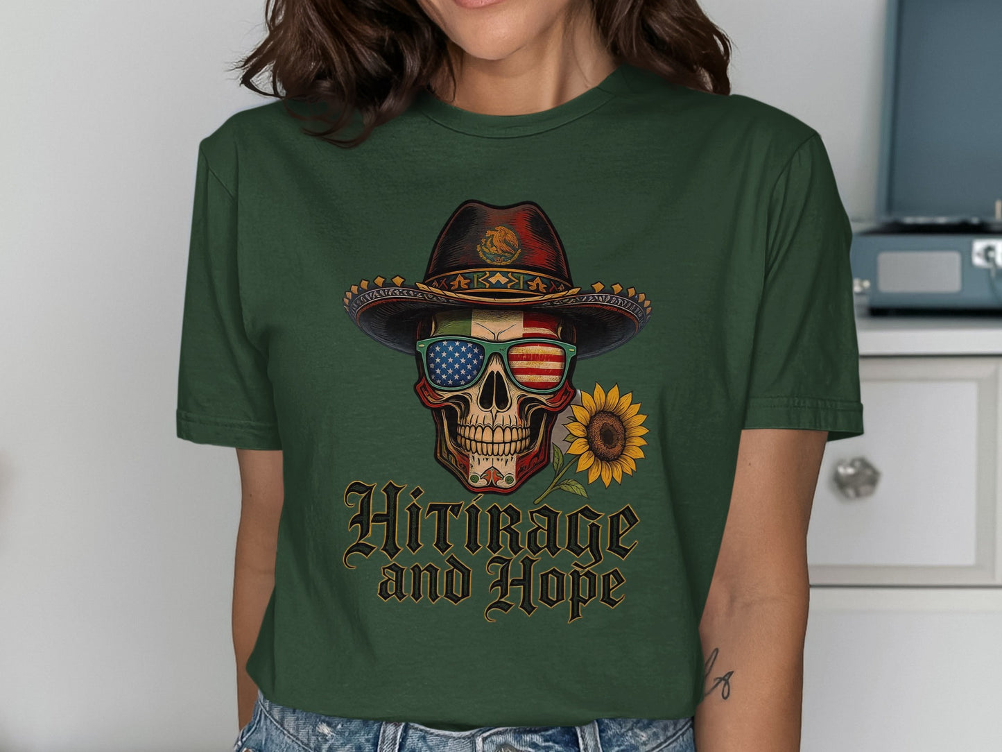 Patriotic Skull With Sunflower Print T-Shirt product