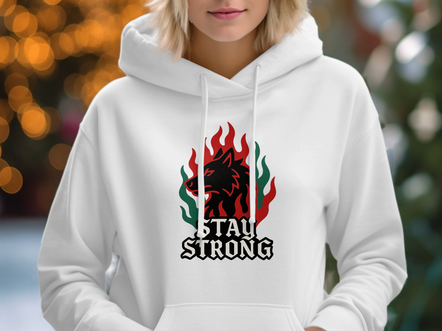 Stay Strong Wolf Graphic Printed Hoodie product