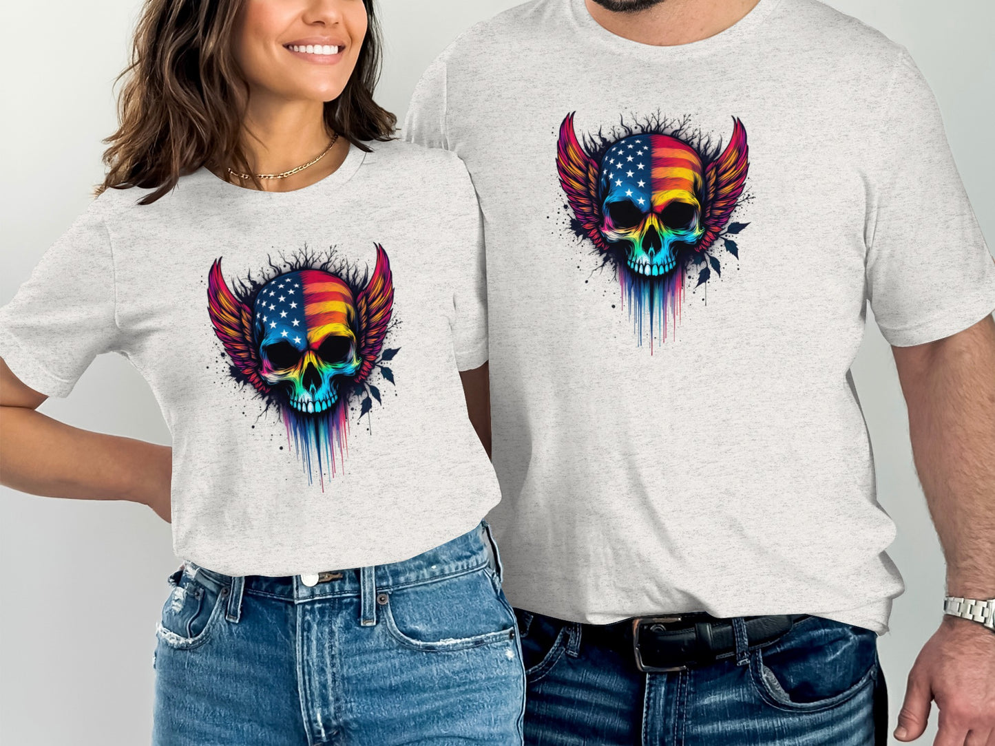 Colorful Skull with American Flag Artwork Shirt product type
