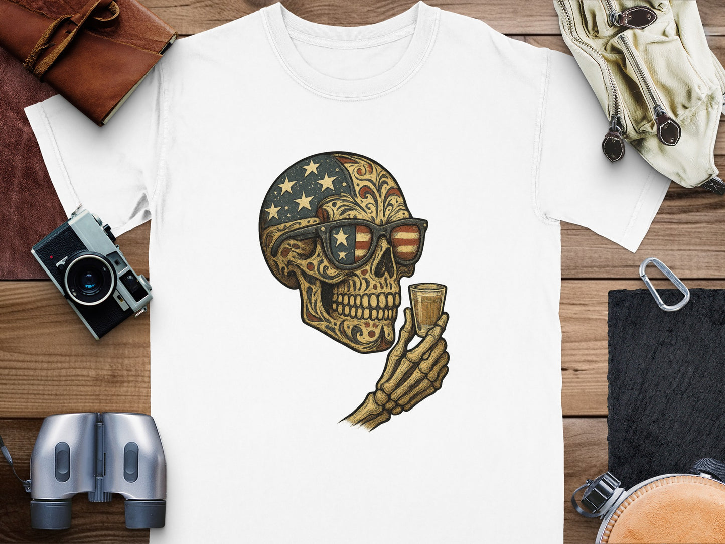 Cool Skeleton With American Flag Skull T-shirt product type