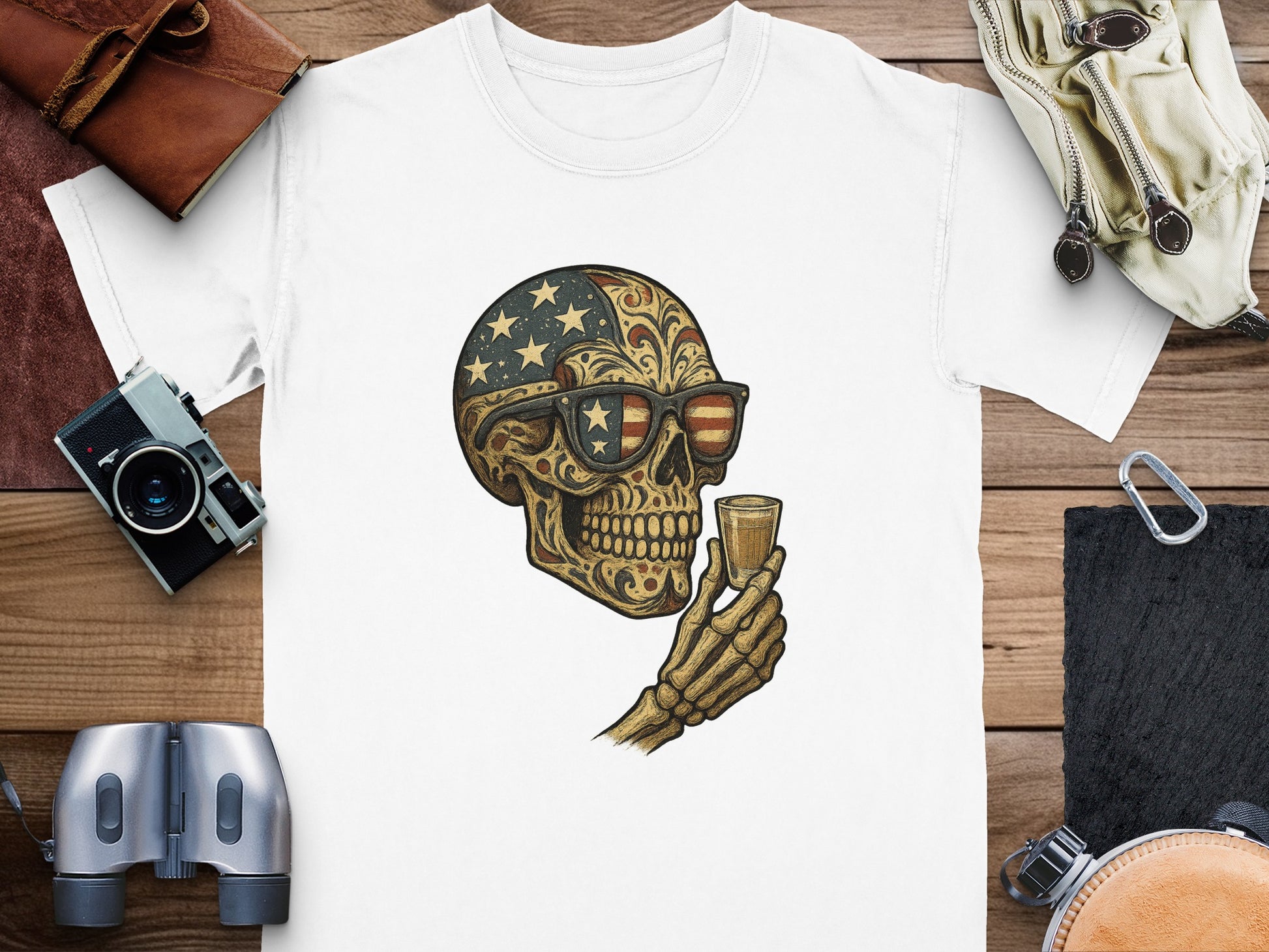 Cool Skeleton With American Flag Skull T-shirt product type