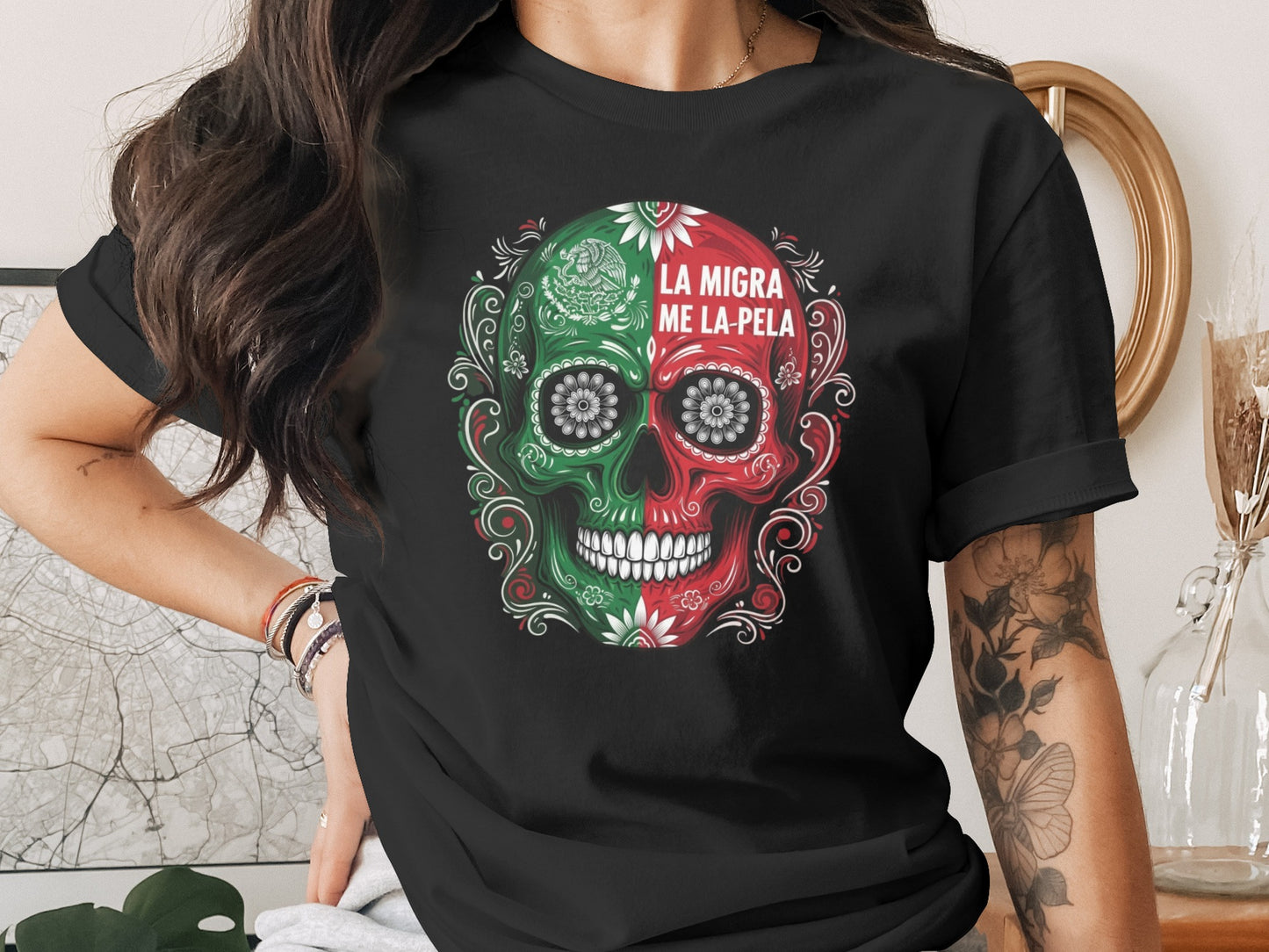 La Migra Me La Pela Skull Graphic Tee Shirt product