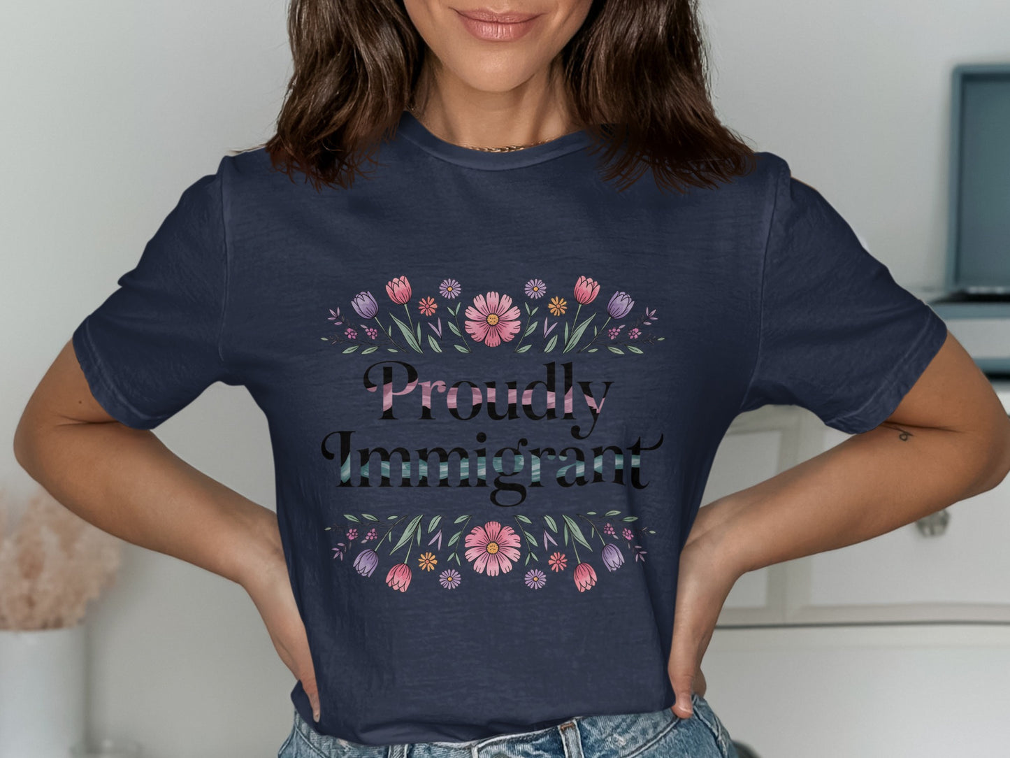 Proudly Immigrant Floral Design Tee Shirt product type