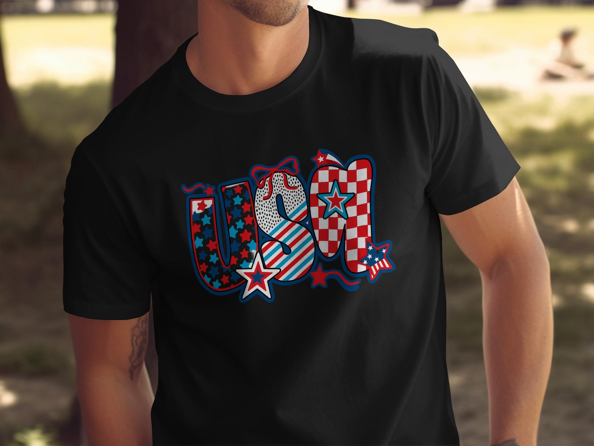 USA Flag Pattern Graphic T-shirt for Patriotic Apparel Product