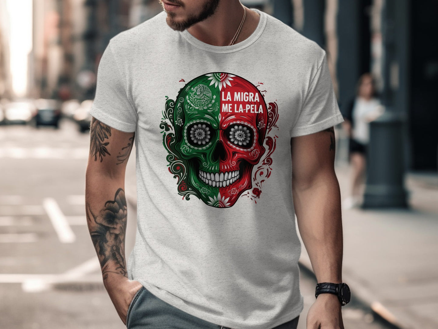 La Migra Me La Pela Skull Graphic T-Shirt product type