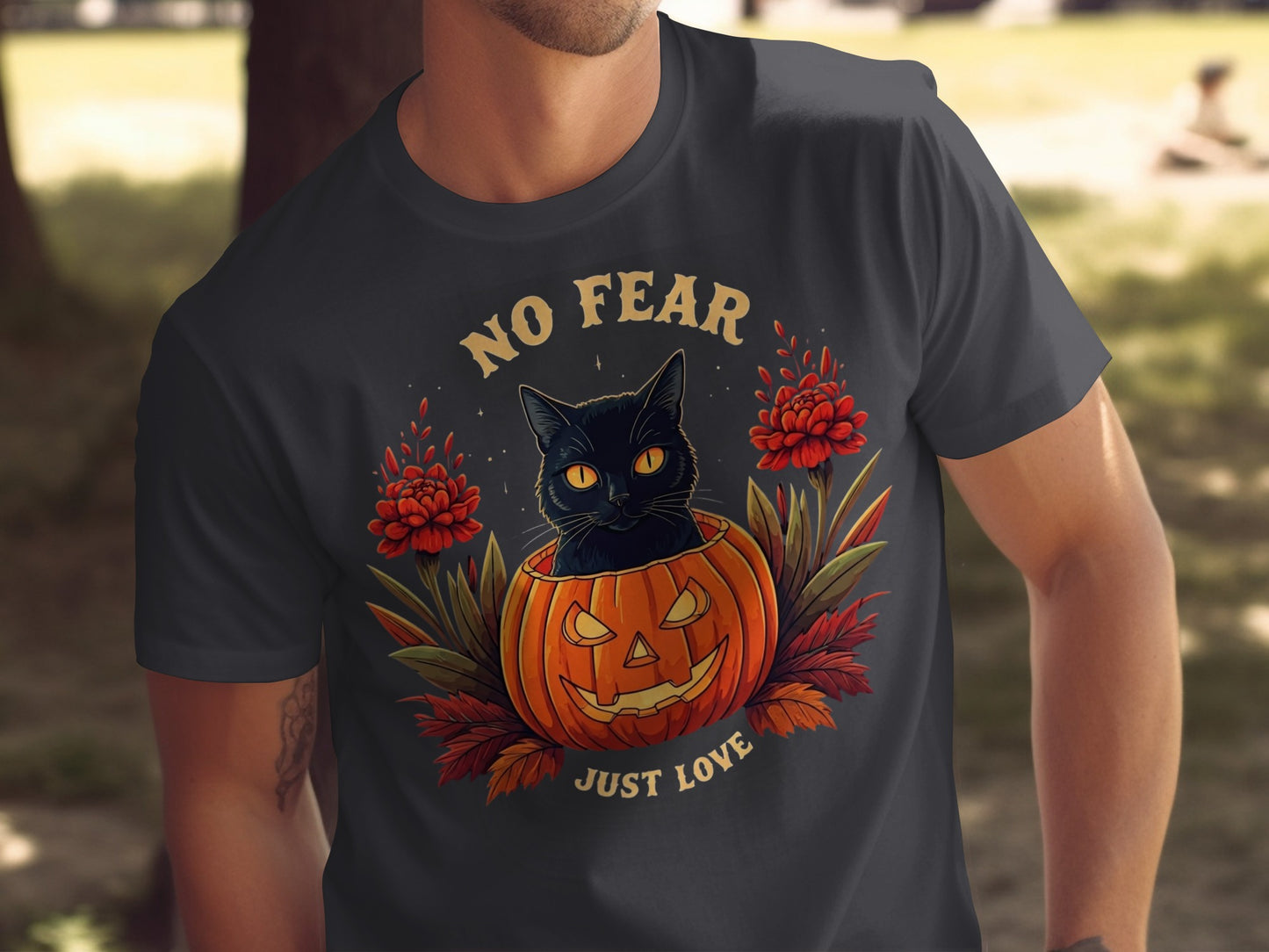 No Fear Just Love Black Cat Pumpkin Halloween product type