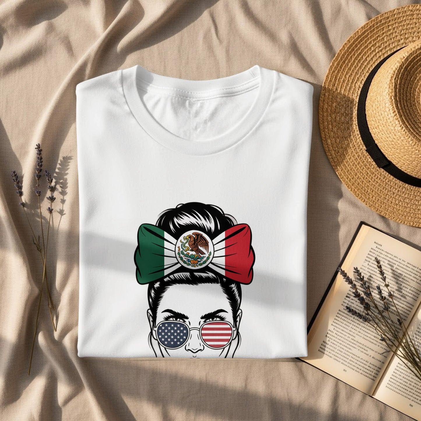 Mexican Flag Bow and USA Sunglasses Graphic T-Shirt product