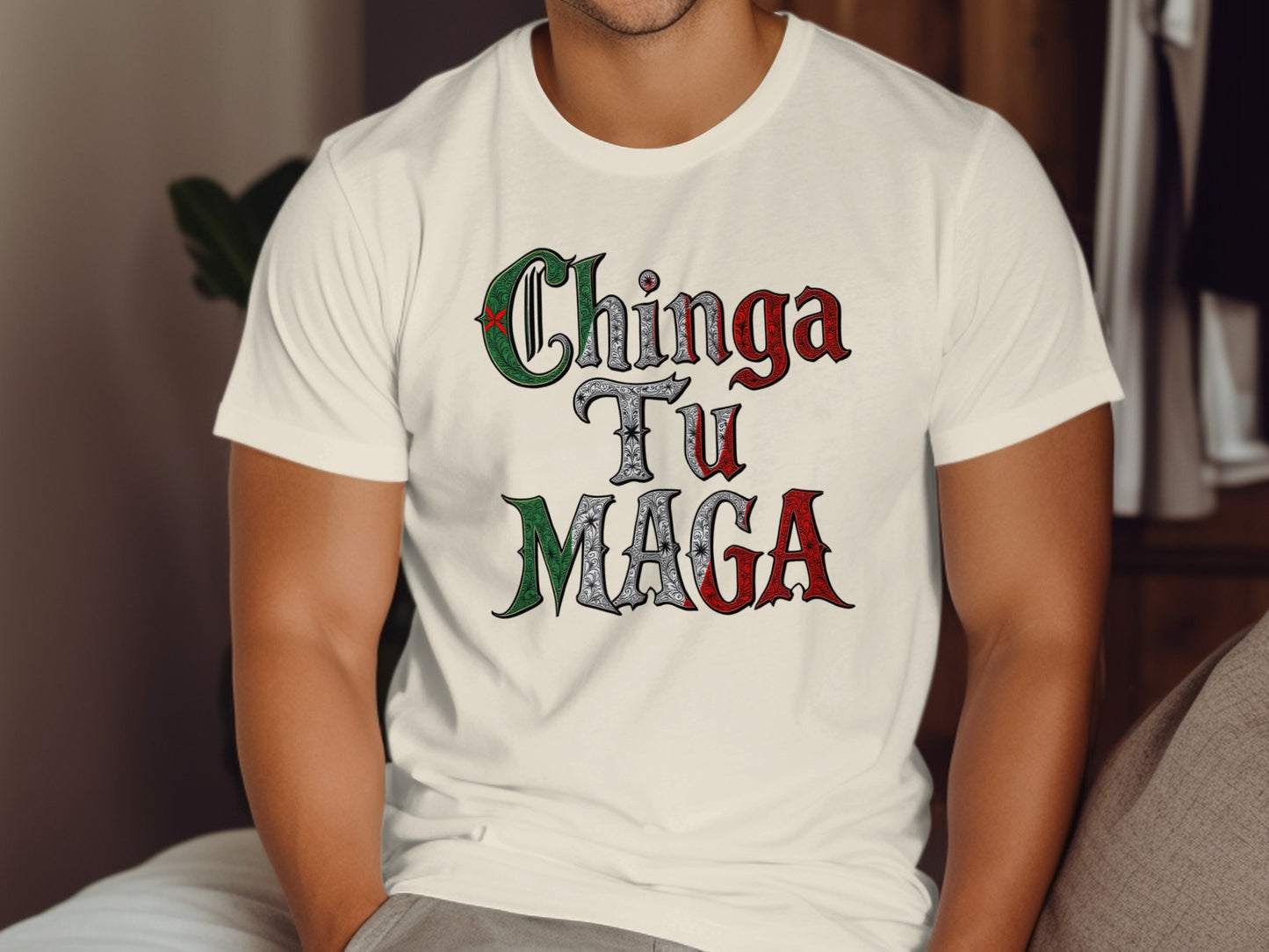 Chinga Tu Maga Colorful Lettering White Tee product