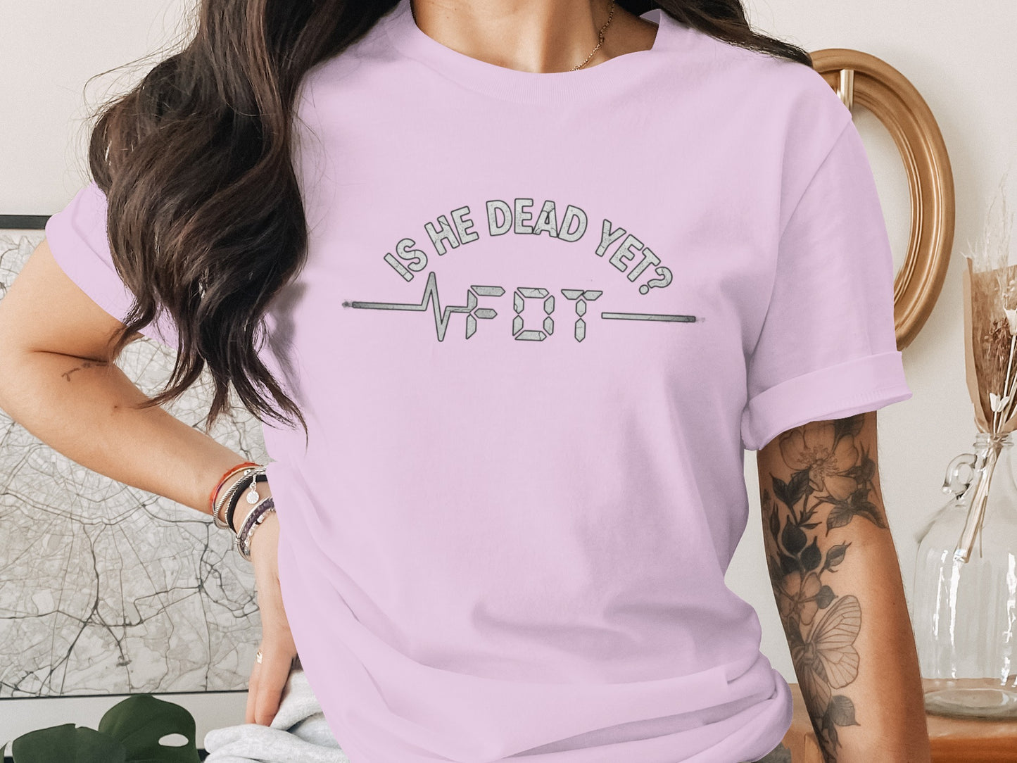 Is He Dead Yet ECG Heartbeat Humor Tee Shirt product