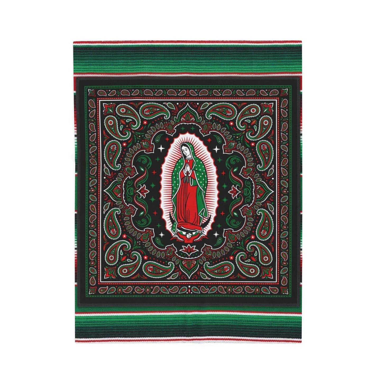 Our Lady Guadalupe Serape Blanket, Virgin Mary Chicano Art, Mexican Blanket Paisley Bandana Design, Catholic Prayer Altar Blankets