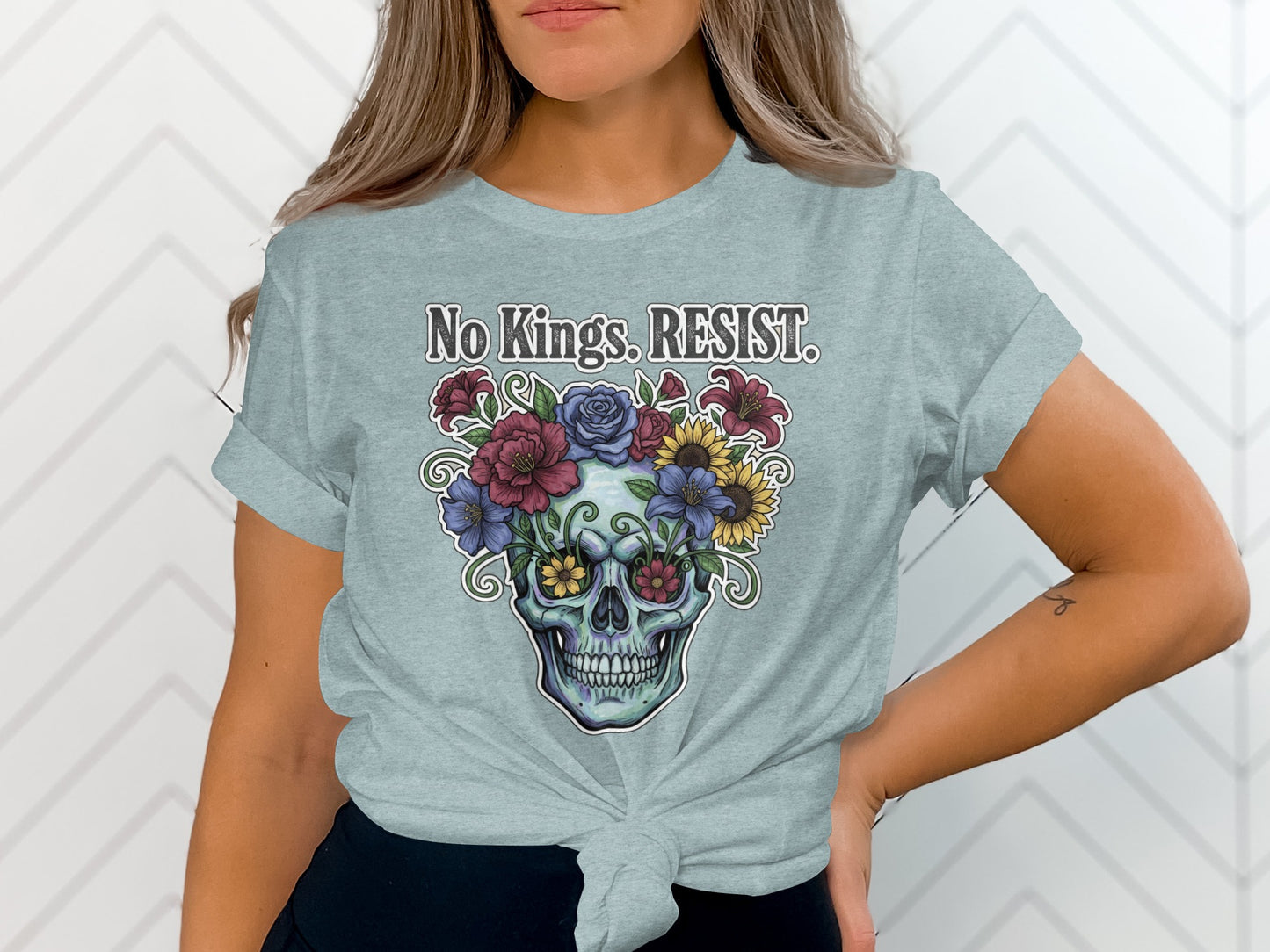 No Kings Resist Skull Floral Graphic T-shirt product