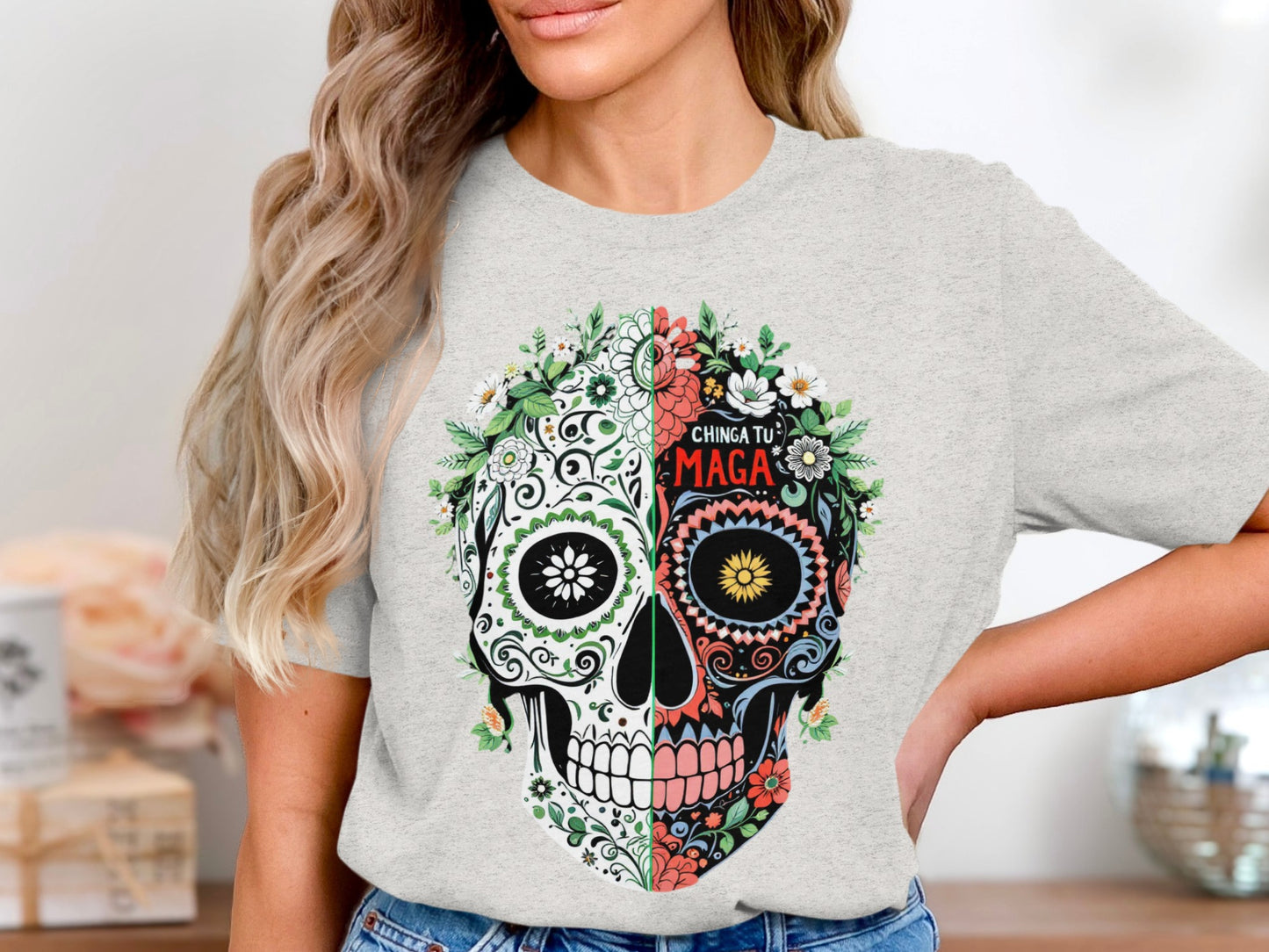 Chinga Tu Maga Sugar Skull Graphic Tee Shirt product type